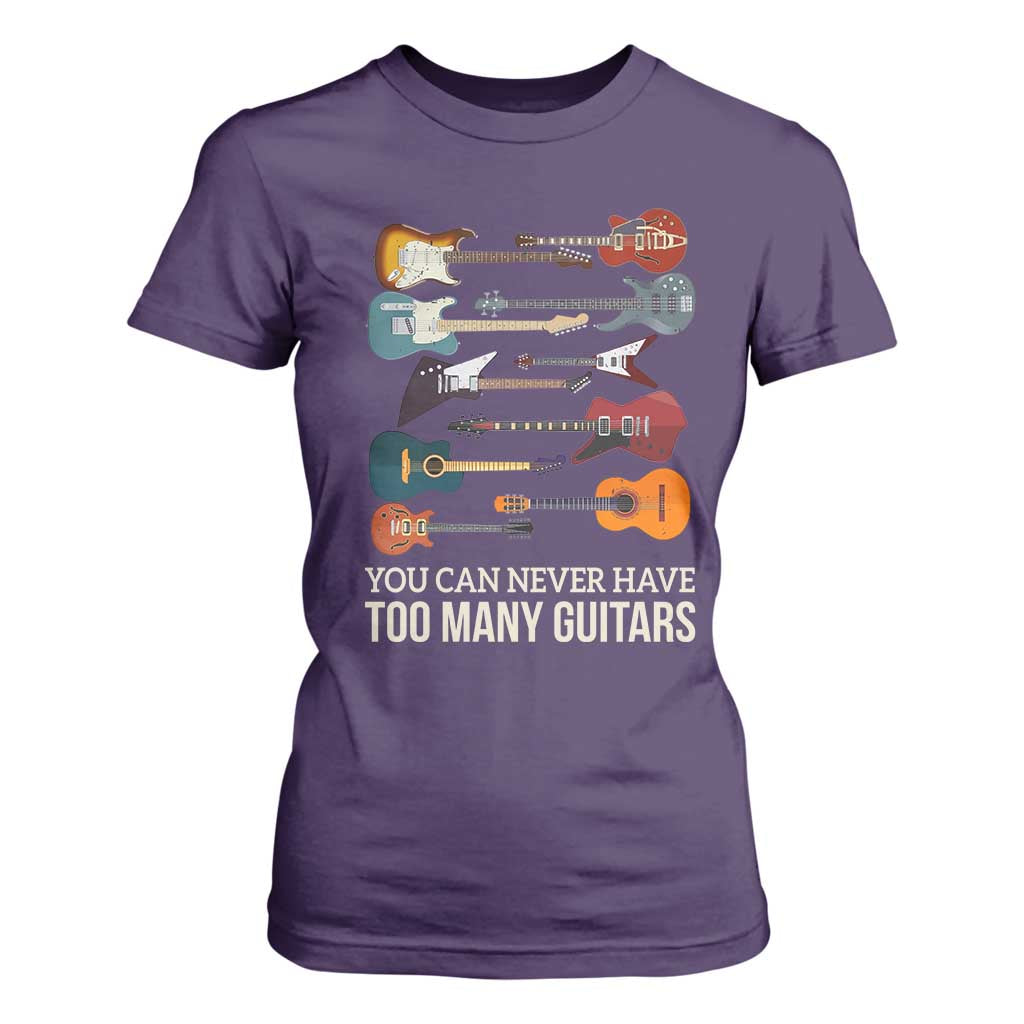 Funny Guitarist T Shirt For Women You Can Never Have Too Many Guitars Vintage Guitar Lineup TS10 Purple Print Your Wear