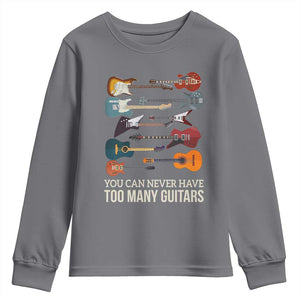Funny Guitarist Youth Sweatshirt You Can Never Have Too Many Guitars Vintage Guitar Lineup TS10 Charcoal Print Your Wear