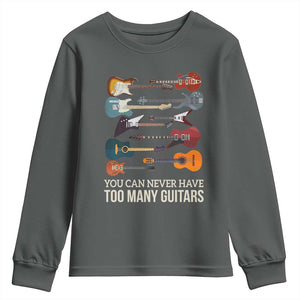 Funny Guitarist Youth Sweatshirt You Can Never Have Too Many Guitars Vintage Guitar Lineup TS10 Dark Heather Print Your Wear