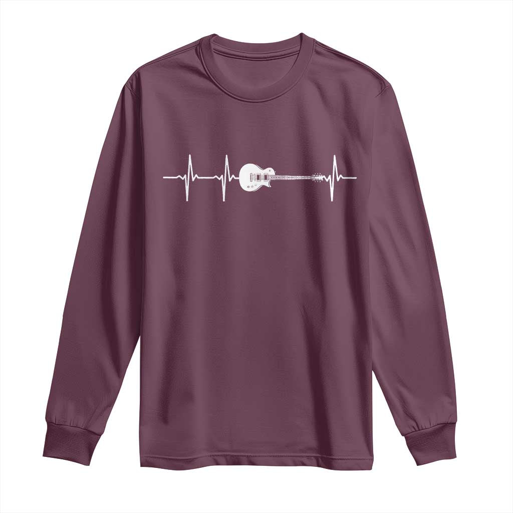 Guitar Heartbeat Long Sleeve Shirt Funny Guitarist Guitars Music Lovers TS10 Maroon Print Your Wear