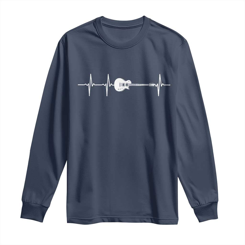Guitar Heartbeat Long Sleeve Shirt Funny Guitarist Guitars Music Lovers TS10 Navy Print Your Wear
