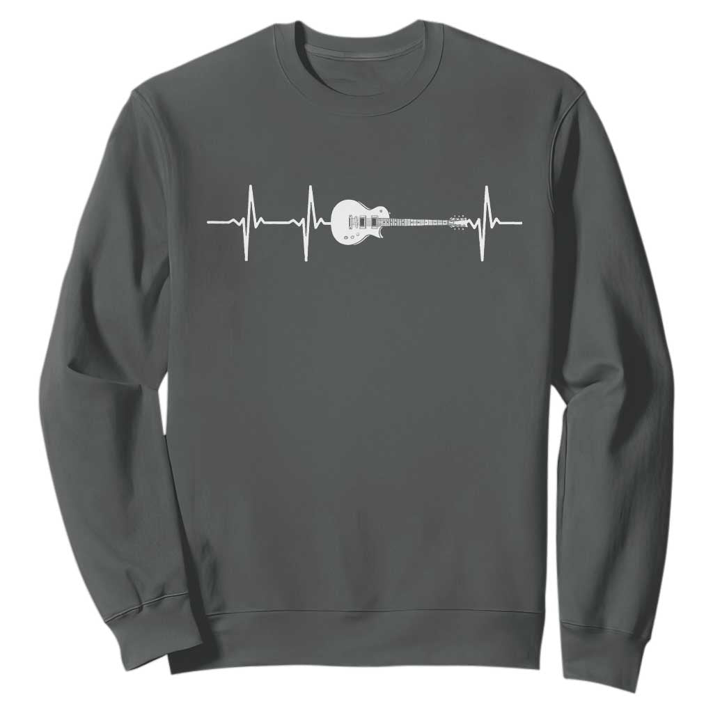 Guitar Heartbeat Sweatshirt Funny Guitarist Guitars Music Lovers TS10 Dark Heather Print Your Wear