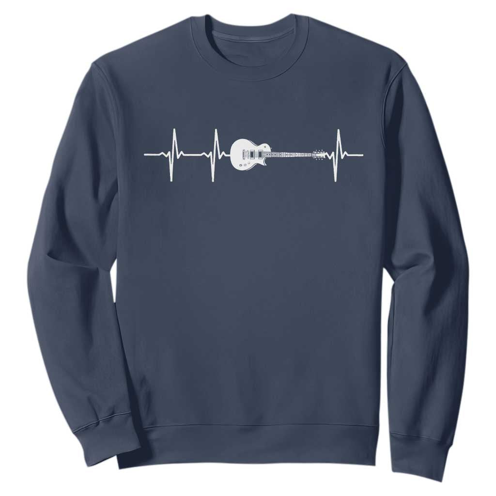 Guitar Heartbeat Sweatshirt Funny Guitarist Guitars Music Lovers TS10 Navy Print Your Wear