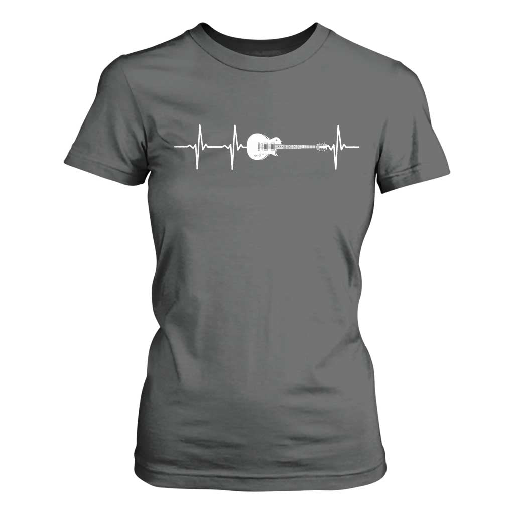 Guitar Heartbeat T Shirt For Women Funny Guitarist Guitars Music Lovers TS10 Dark Heather Print Your Wear