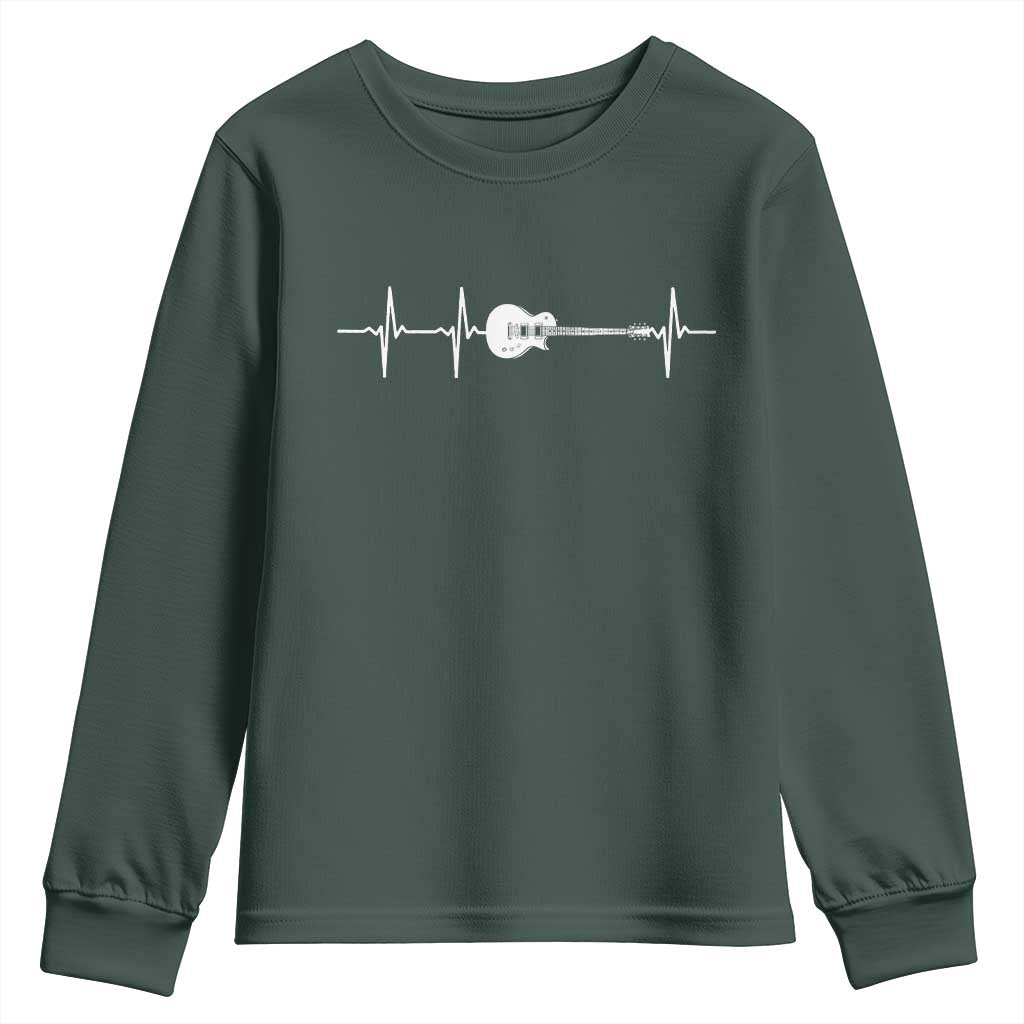 Guitar Heartbeat Youth Sweatshirt Funny Guitarist Guitars Music Lovers TS10 Dark Forest Green Print Your Wear