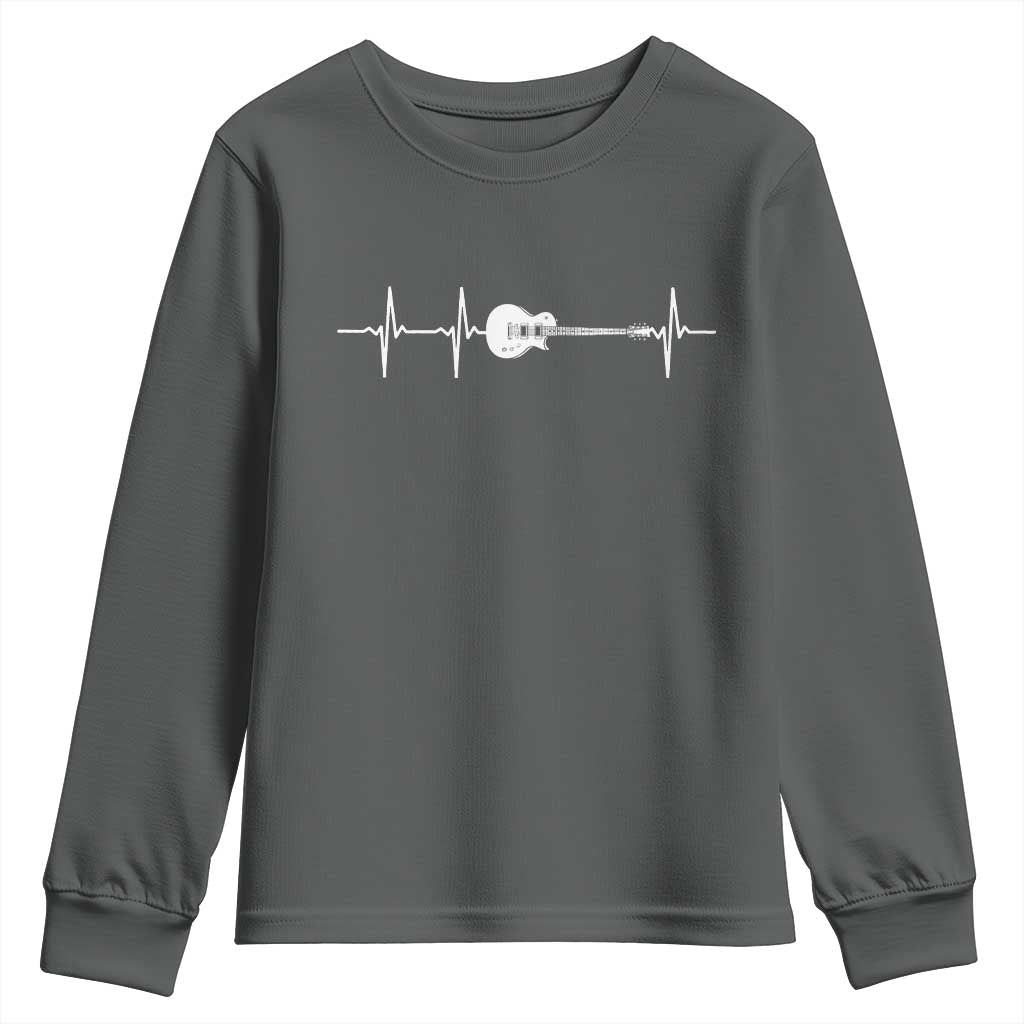 Guitar Heartbeat Youth Sweatshirt Funny Guitarist Guitars Music Lovers TS10 Dark Heather Print Your Wear