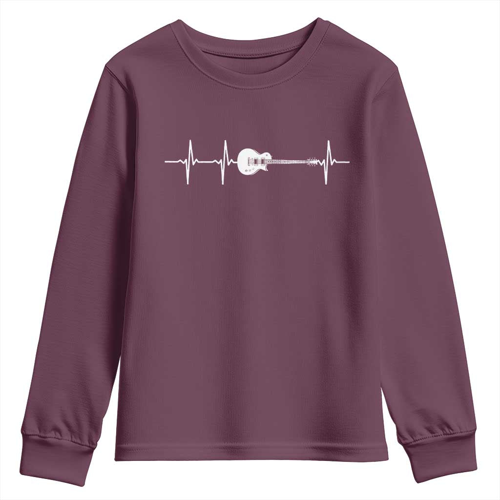 Guitar Heartbeat Youth Sweatshirt Funny Guitarist Guitars Music Lovers TS10 Maroon Print Your Wear