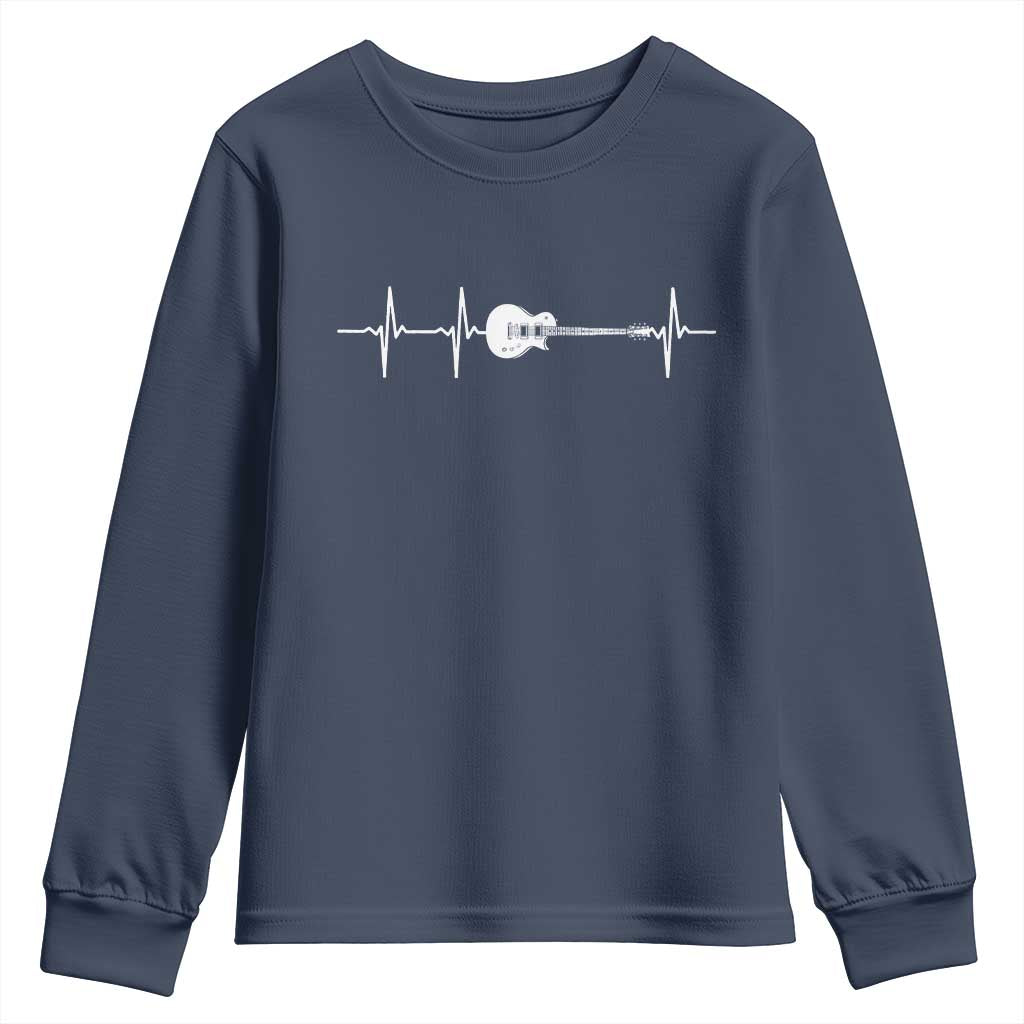 Guitar Heartbeat Youth Sweatshirt Funny Guitarist Guitars Music Lovers TS10 Navy Print Your Wear