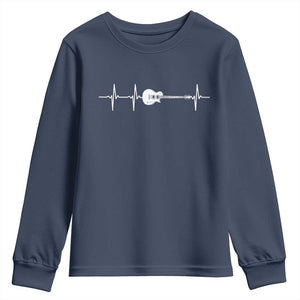 Guitar Heartbeat Youth Sweatshirt Funny Guitarist Guitars Music Lovers TS10 Navy Print Your Wear