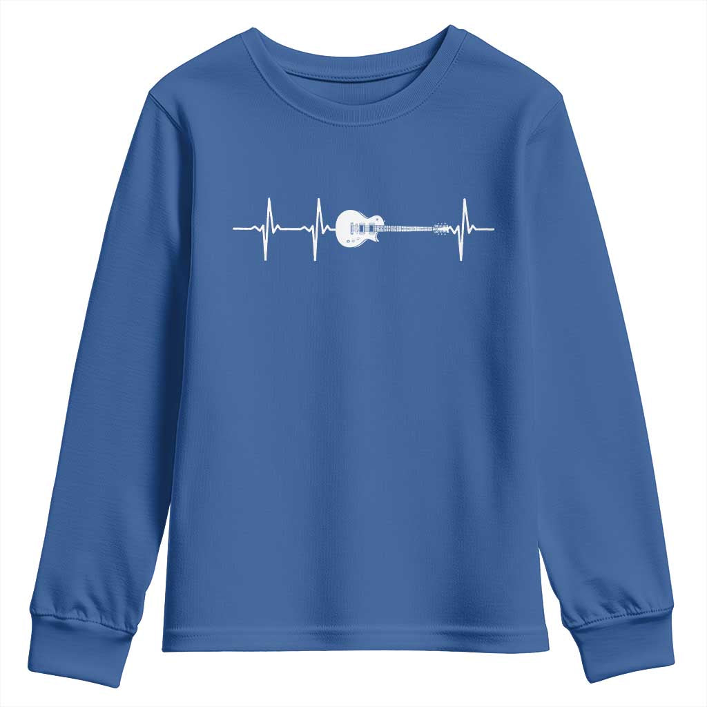 Guitar Heartbeat Youth Sweatshirt Funny Guitarist Guitars Music Lovers TS10 Royal Blue Print Your Wear