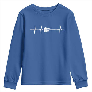 Guitar Heartbeat Youth Sweatshirt Funny Guitarist Guitars Music Lovers TS10 Royal Blue Print Your Wear