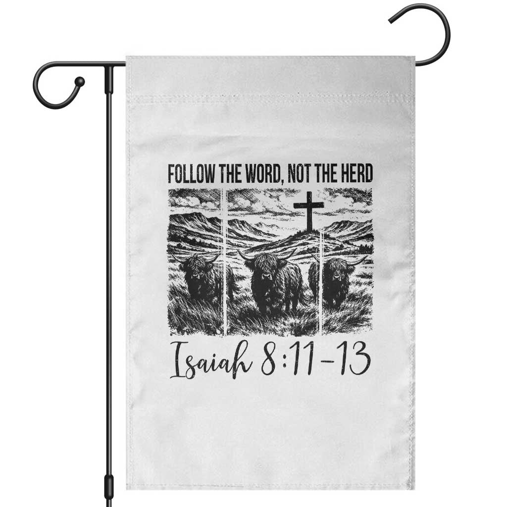 Follow the Word Not The Herd Garden Flag Vintage Bible Verse Christian Country Highland Cow Boho TS10 White Print Your Wear