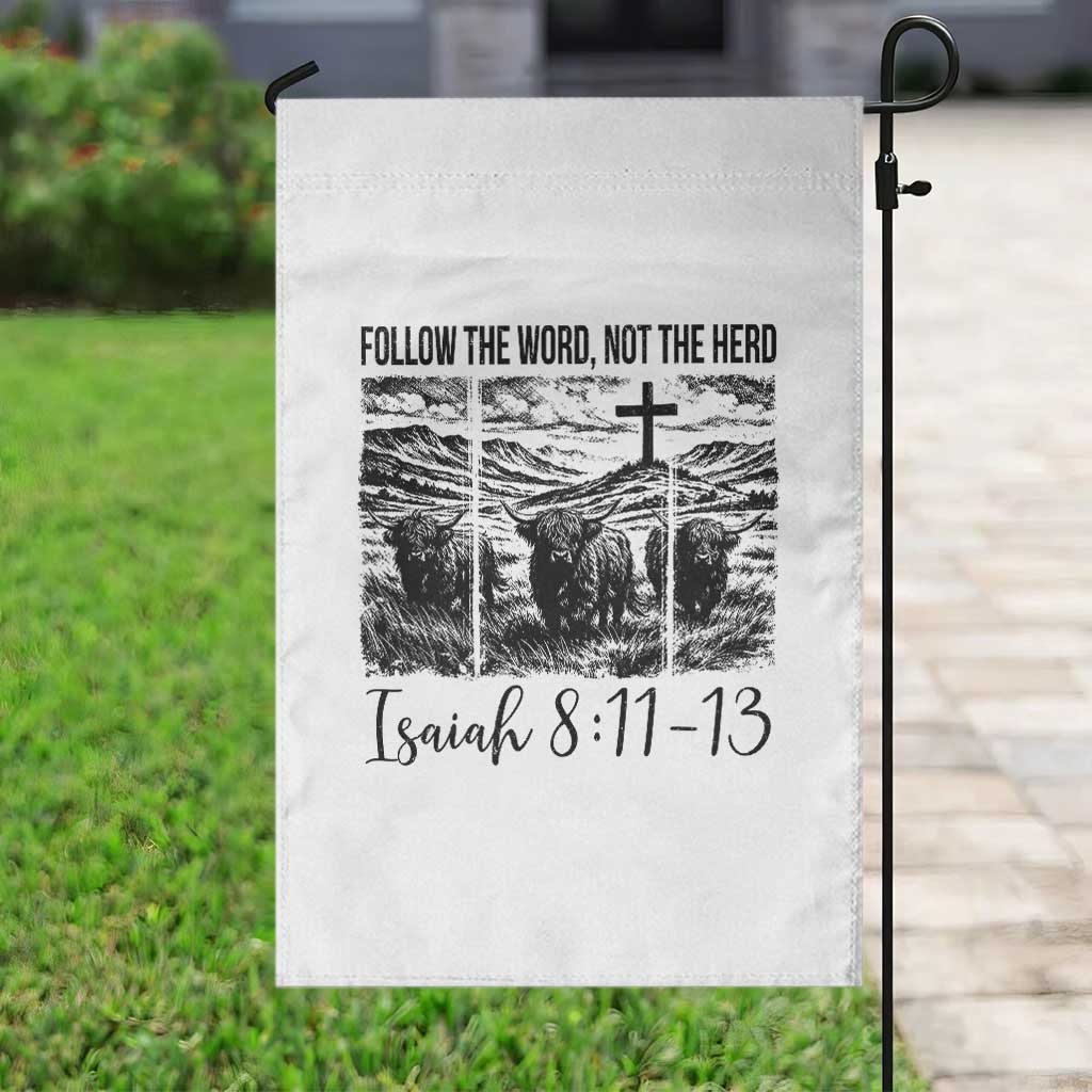 Follow the Word Not The Herd Garden Flag Vintage Bible Verse Christian Country Highland Cow Boho TS10 Print Your Wear
