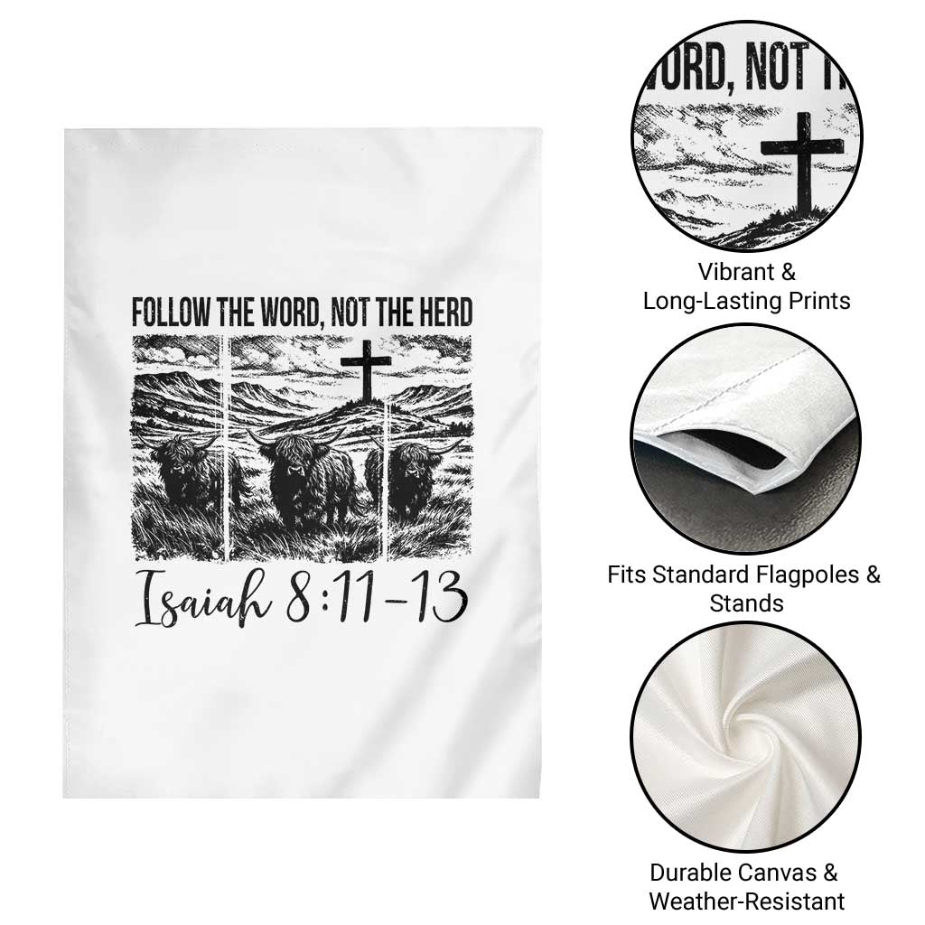 Follow the Word Not The Herd Garden Flag Vintage Bible Verse Christian Country Highland Cow Boho TS10 Print Your Wear