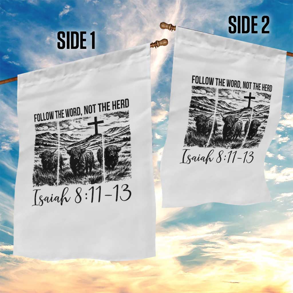Follow the Word Not The Herd Garden Flag Vintage Bible Verse Christian Country Highland Cow Boho TS10 Print Your Wear