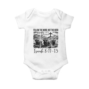 Follow the Word Not The Herd Baby Onesie Vintage Bible Verse Christian Country Highland Cow Boho TS10 White Print Your Wear