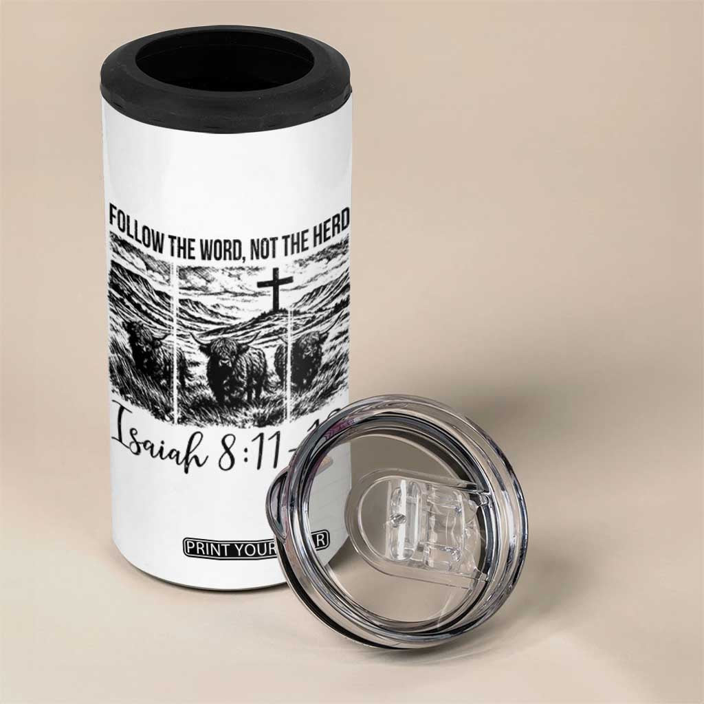 Follow the Word Not The Herd 4 in 1 Can Cooler Tumbler Vintage Bible Verse Christian Country Highland Cow Boho TS10 Print Your Wear