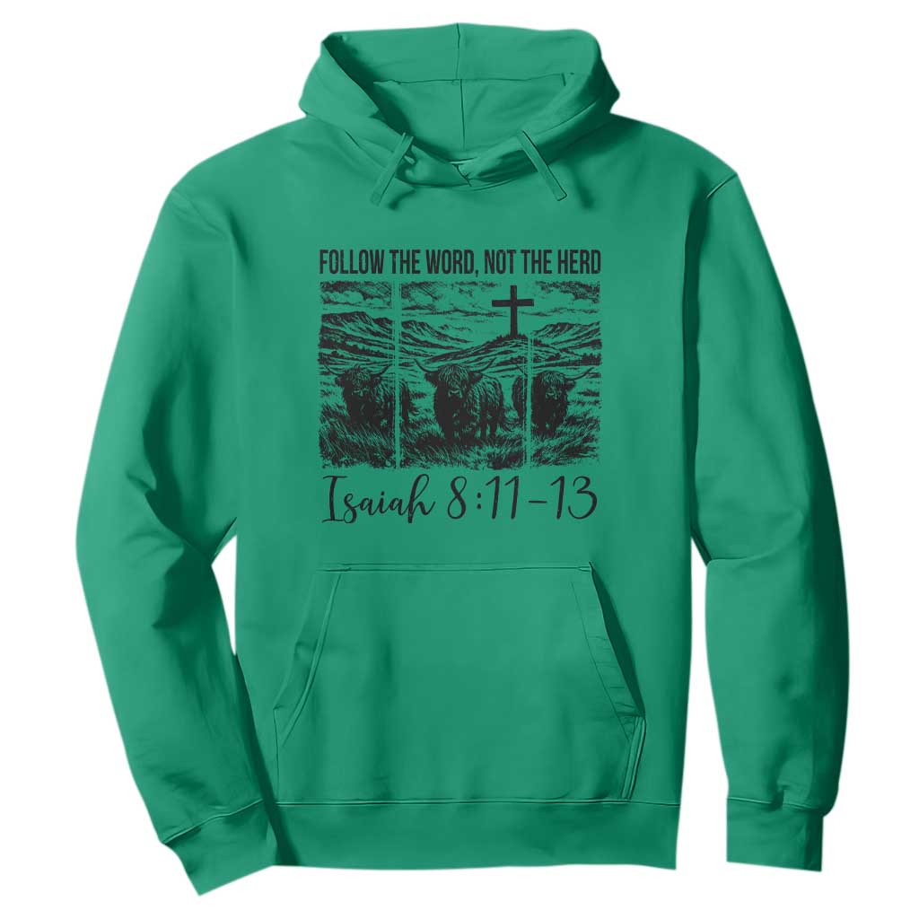 Follow the Word Not The Herd Hoodie Vintage Bible Verse Christian Country Highland Cow Boho TS10 Irish Green Print Your Wear