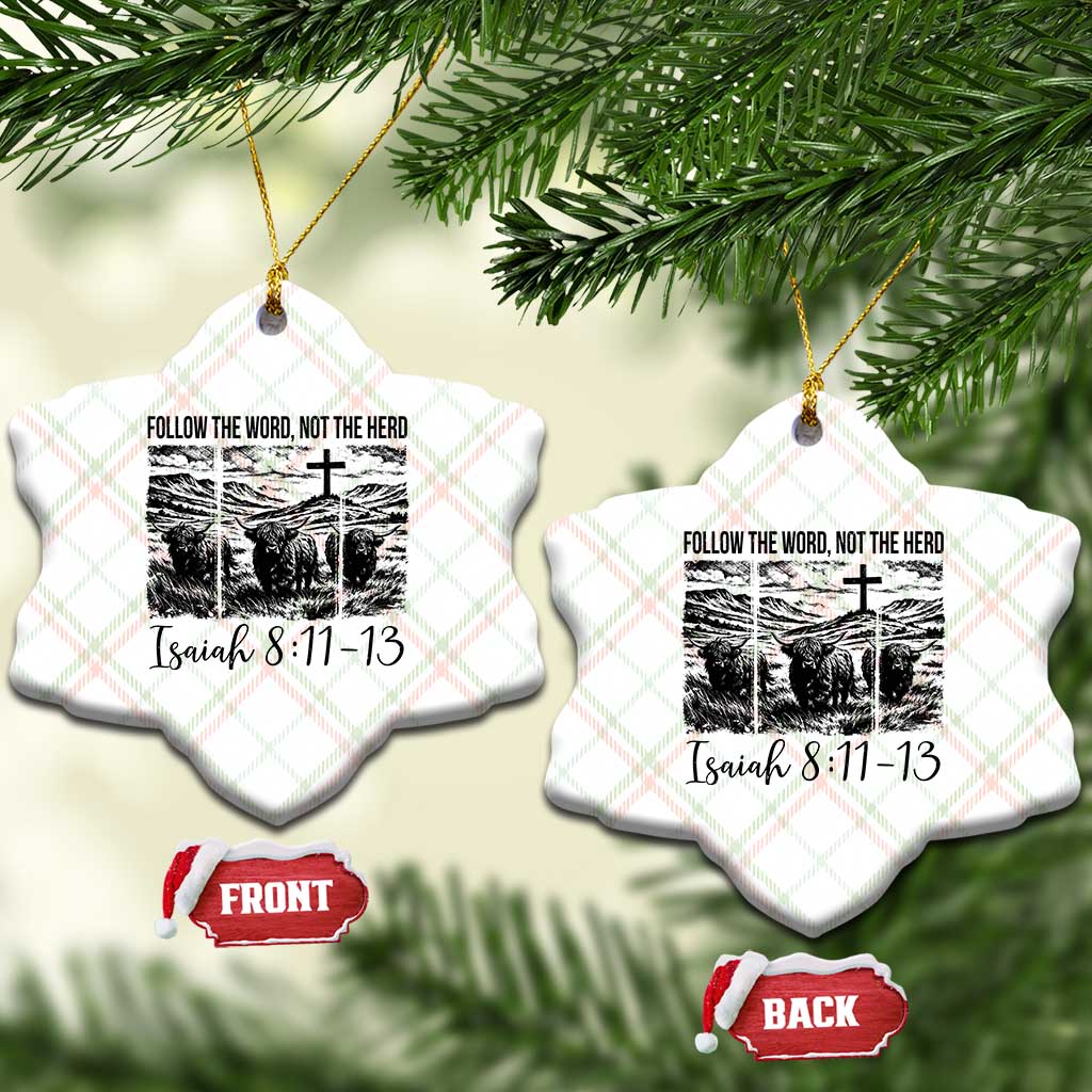 Follow the Word Not The Herd Ceramic Ornament Vintage Bible Verse Christian Country Highland Cow Boho TS10 Print Your Wear