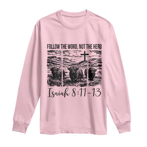 Follow the Word Not The Herd Long Sleeve Shirt Vintage Bible Verse Christian Country Highland Cow Boho TS10 Light Pink Print Your Wear