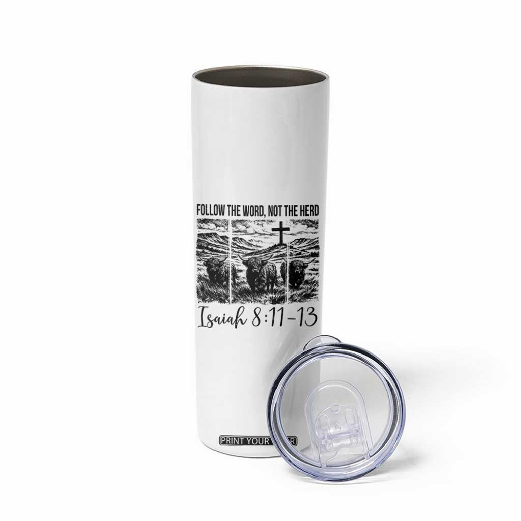 Follow the Word Not The Herd Skinny Tumbler Vintage Bible Verse Christian Country Highland Cow Boho TS10 Print Your Wear