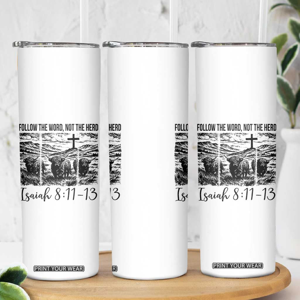 Follow the Word Not The Herd Skinny Tumbler Vintage Bible Verse Christian Country Highland Cow Boho TS10 Print Your Wear