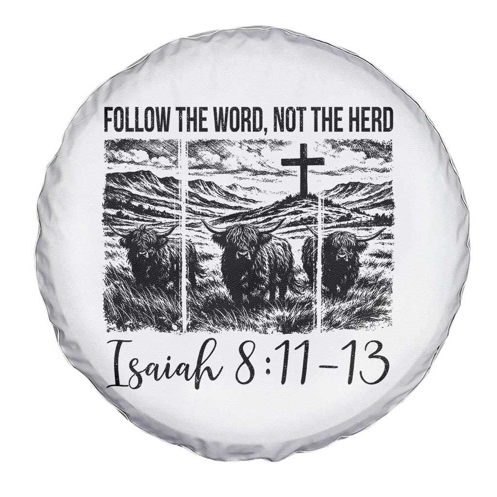 Follow the Word Not The Herd Spare Tire Cover Vintage Bible Verse Christian Country Highland Cow Boho TS10 Print Your Wear