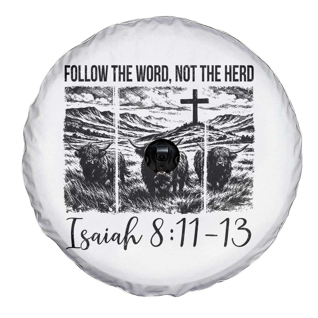 Follow the Word Not The Herd Spare Tire Cover Vintage Bible Verse Christian Country Highland Cow Boho TS10 Print Your Wear