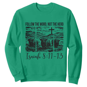 Follow the Word Not The Herd Sweatshirt Vintage Bible Verse Christian Country Highland Cow Boho TS10 Irish Green Print Your Wear
