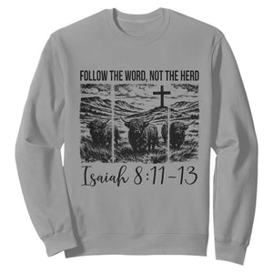 Follow the Word Not The Herd Sweatshirt Vintage Bible Verse Christian Country Highland Cow Boho TS10 Sport Gray Print Your Wear