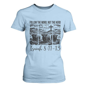 Follow the Word Not The Herd T Shirt For Women Vintage Bible Verse Christian Country Highland Cow Boho TS10 Light Blue Print Your Wear