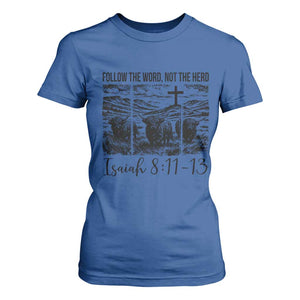 Follow the Word Not The Herd T Shirt For Women Vintage Bible Verse Christian Country Highland Cow Boho TS10 Royal Blue Print Your Wear