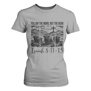Follow the Word Not The Herd T Shirt For Women Vintage Bible Verse Christian Country Highland Cow Boho TS10 Sport Gray Print Your Wear