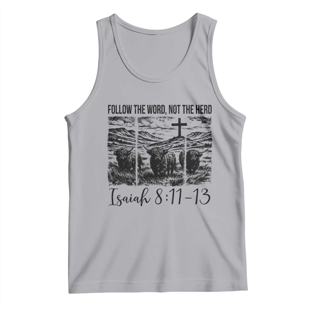 Follow the Word Not The Herd Tank Top Vintage Bible Verse Christian Country Highland Cow Boho TS10 Athletic Heather Print Your Wear