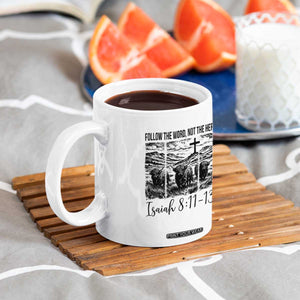 Follow the Word Not The Herd Coffee Mug Vintage Bible Verse Christian Country Highland Cow Boho TS10 Print Your Wear