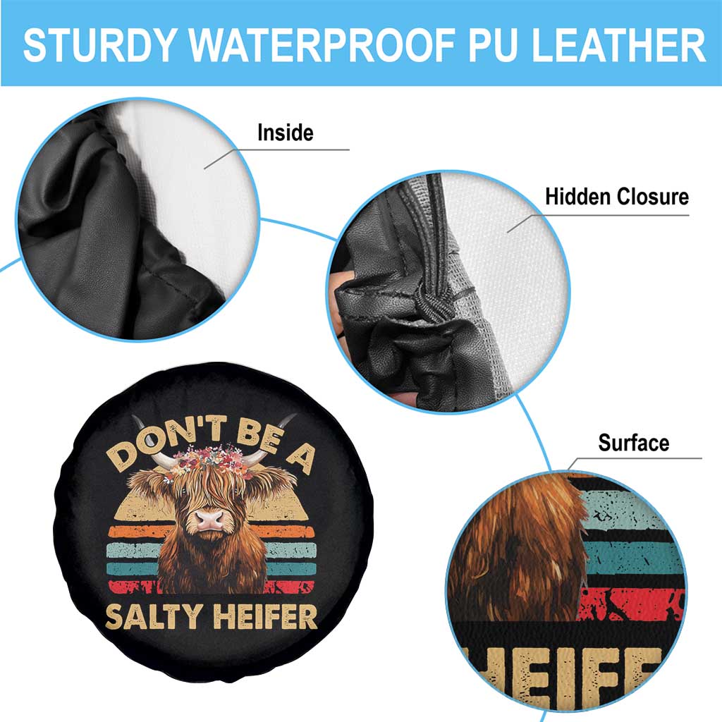 Highland Cow Spare Tire Cover Dont Be A Salty Heifer TS10 Print Your Wear