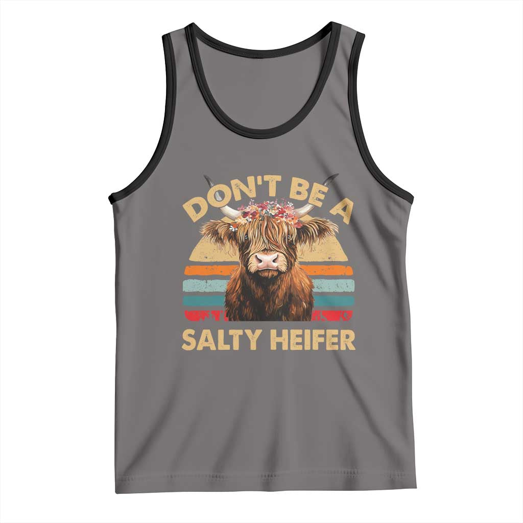 Highland Cow Tank Top Dont Be A Salty Heifer TS10 Deep Heather Black Print Your Wear