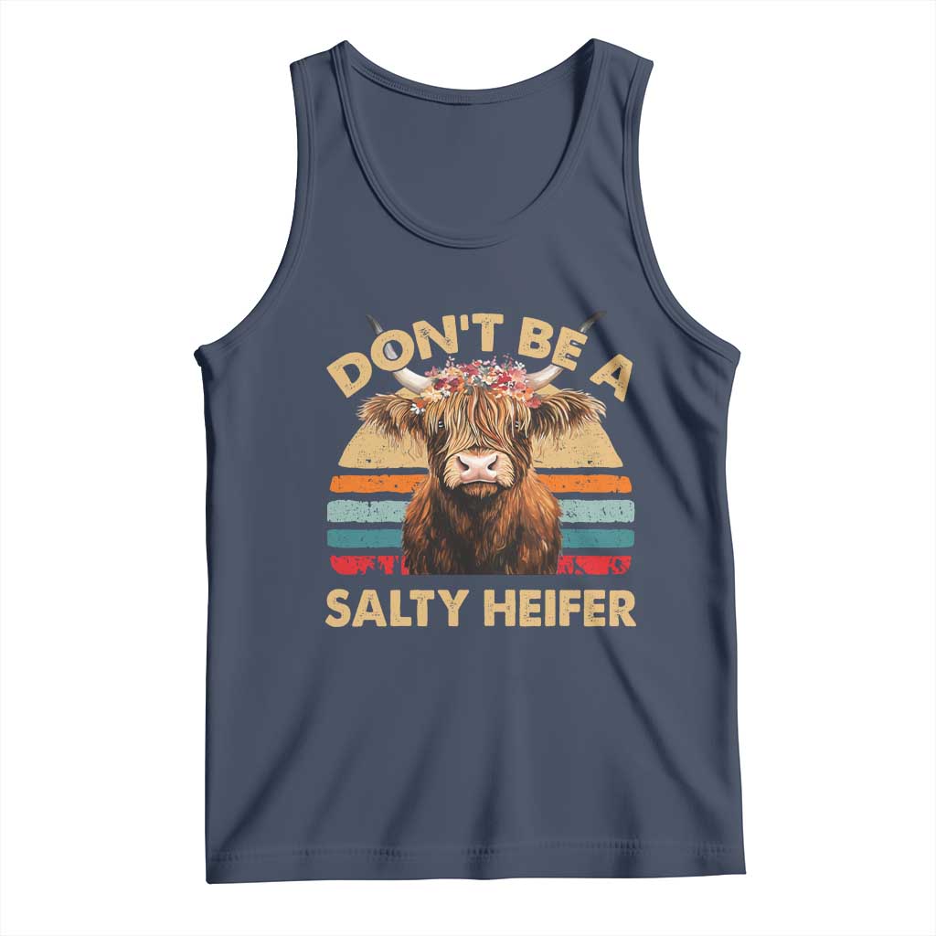 Highland Cow Tank Top Dont Be A Salty Heifer TS10 Navy Print Your Wear