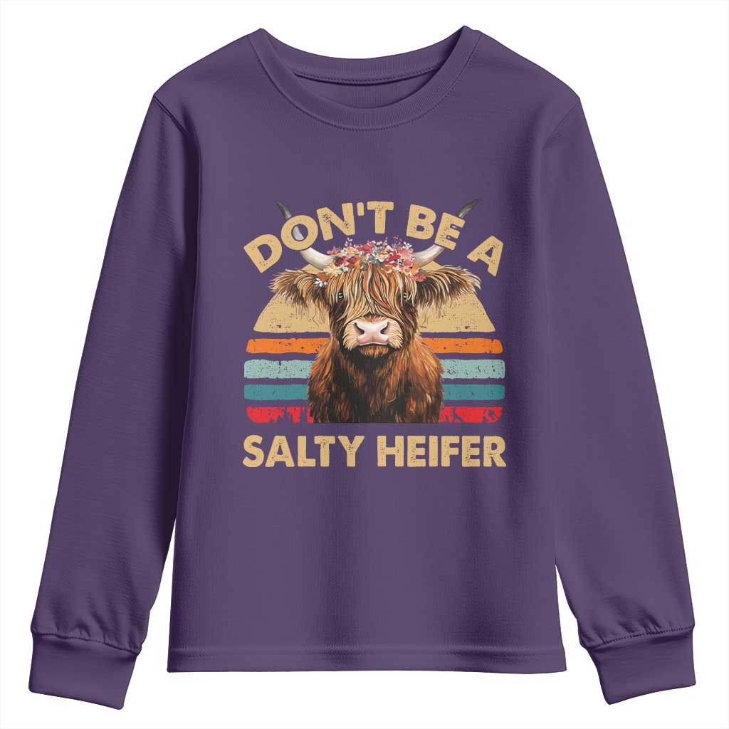Highland Cow Youth Sweatshirt Dont Be A Salty Heifer TS10 Purple Print Your Wear