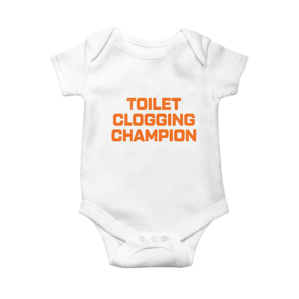 Toilet Clogging Champion Baby Onesie Funny Dirty Saying TS10 White Print Your Wear