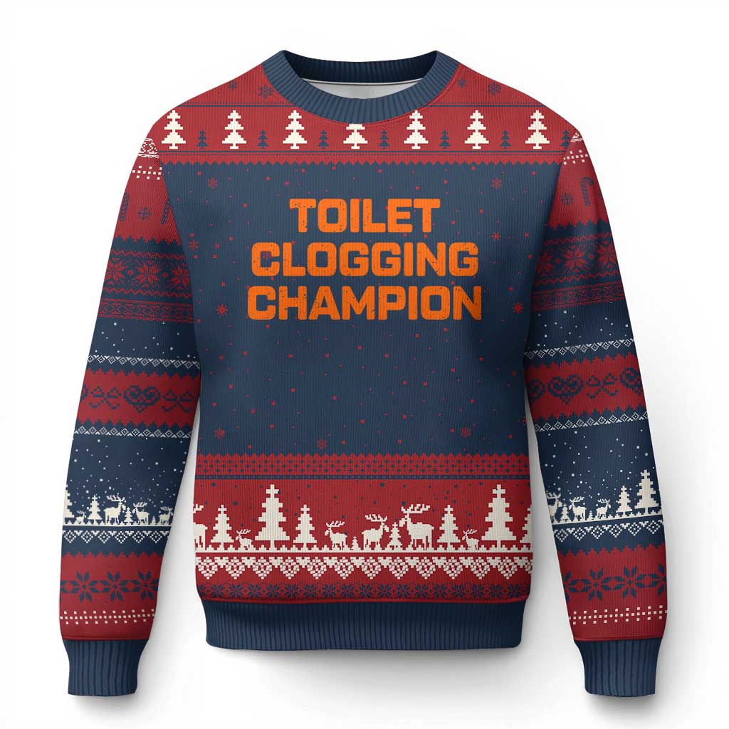 Toilet Clogging Champion Ugly Christmas Sweater Funny Dirty Saying TS10 Navy Red Print Your Wear