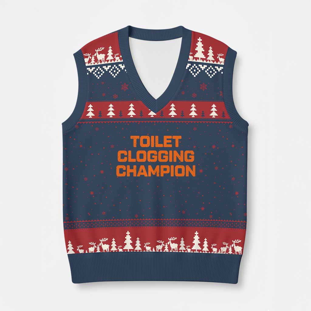 Toilet Clogging Champion V-Neck Knit Sweater Vest Funny Dirty Saying TS10 Navy Red Print Your Wear
