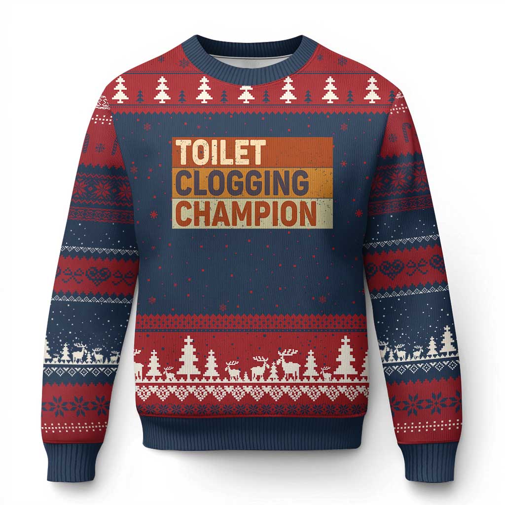 Toilet Clogging Champion Ugly Christmas Sweater TS10 Navy Red Print Your Wear