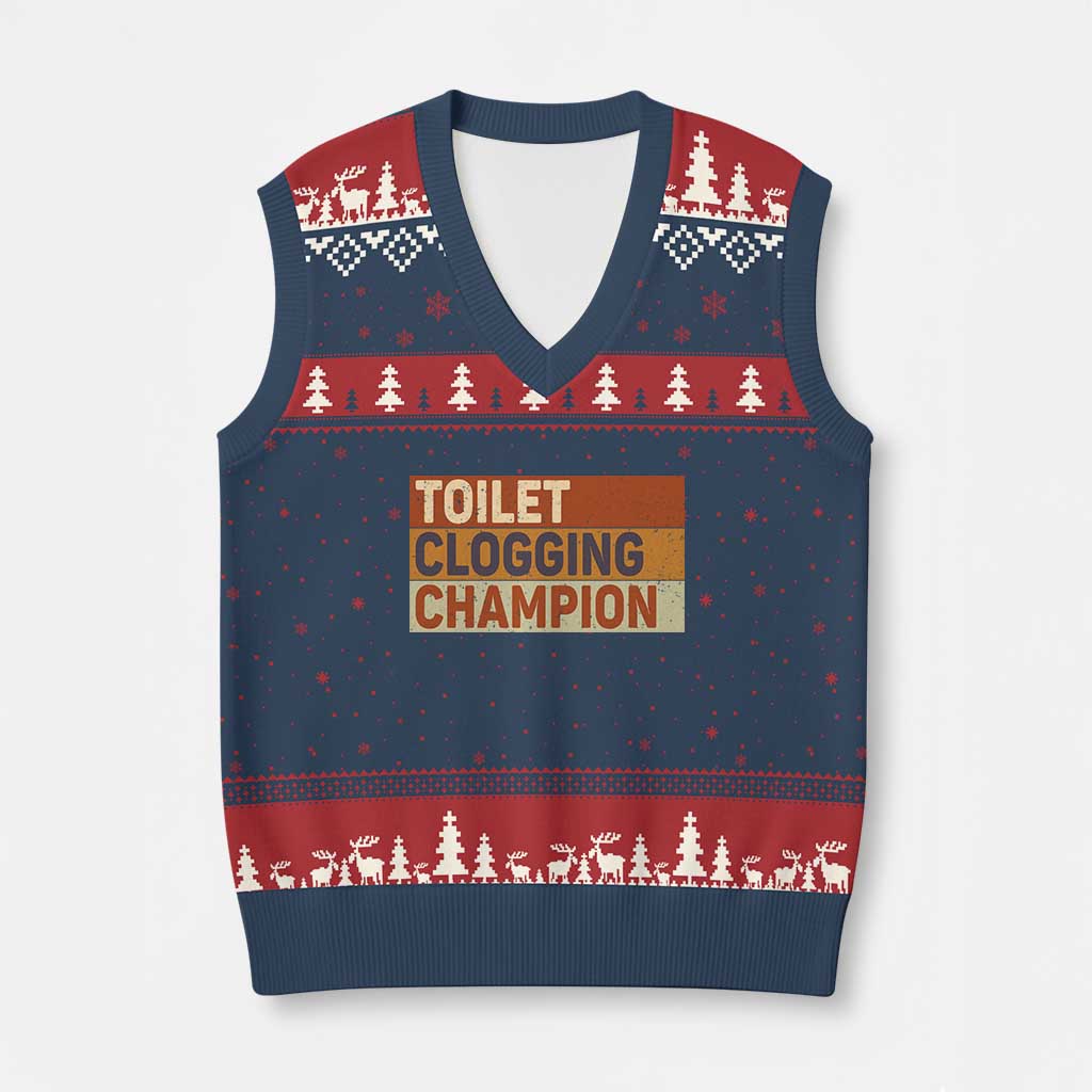 Toilet Clogging Champion V-Neck Knit Sweater Vest TS10 Navy Red Print Your Wear