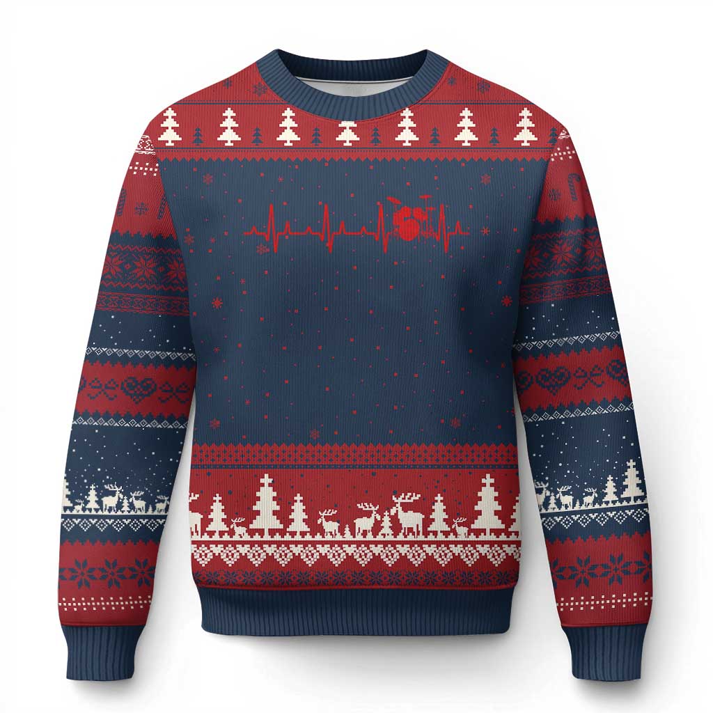 Drums Heartbeat Ugly Christmas Sweater Drummer Percussionist TS10 Navy Red Print Your Wear