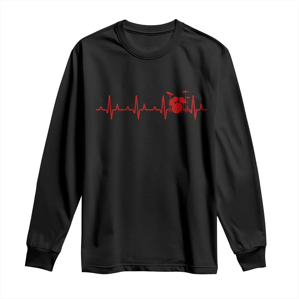 Drums Heartbeat Long Sleeve Shirt Drummer Percussionist TS10 Black Print Your Wear