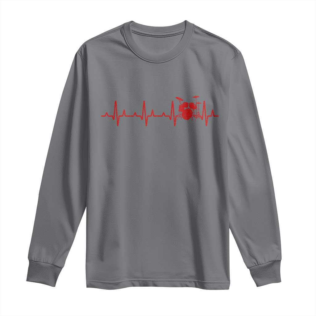 Drums Heartbeat Long Sleeve Shirt Drummer Percussionist TS10 Charcoal Print Your Wear
