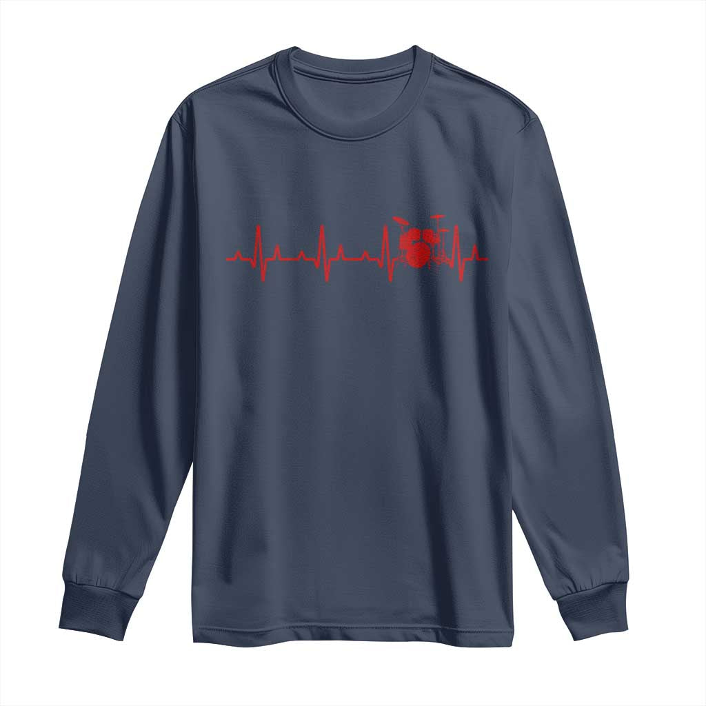 Drums Heartbeat Long Sleeve Shirt Drummer Percussionist TS10 Navy Print Your Wear