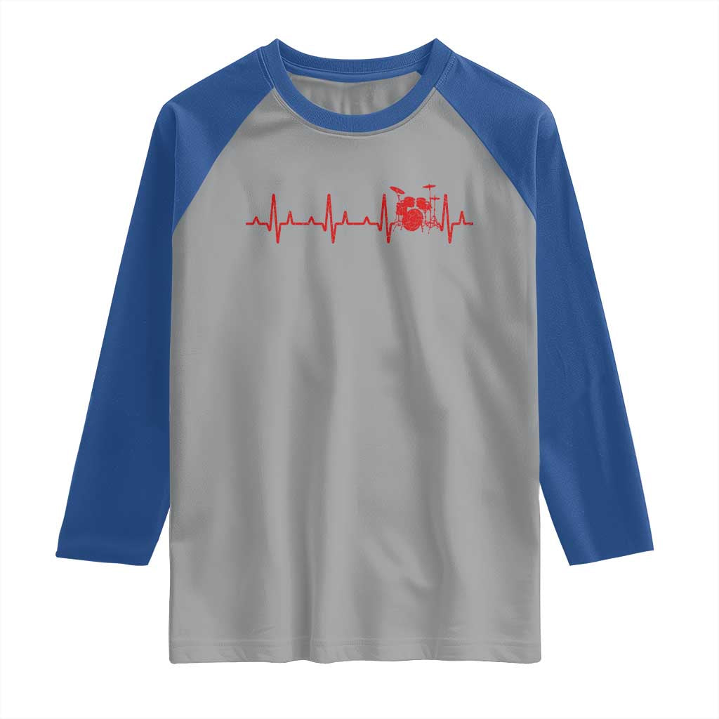 Drums Heartbeat Raglan Shirt - Drummer Percussionist Music Lover Baseball Tee TS10 Sport Gray Royal Print Your Wear