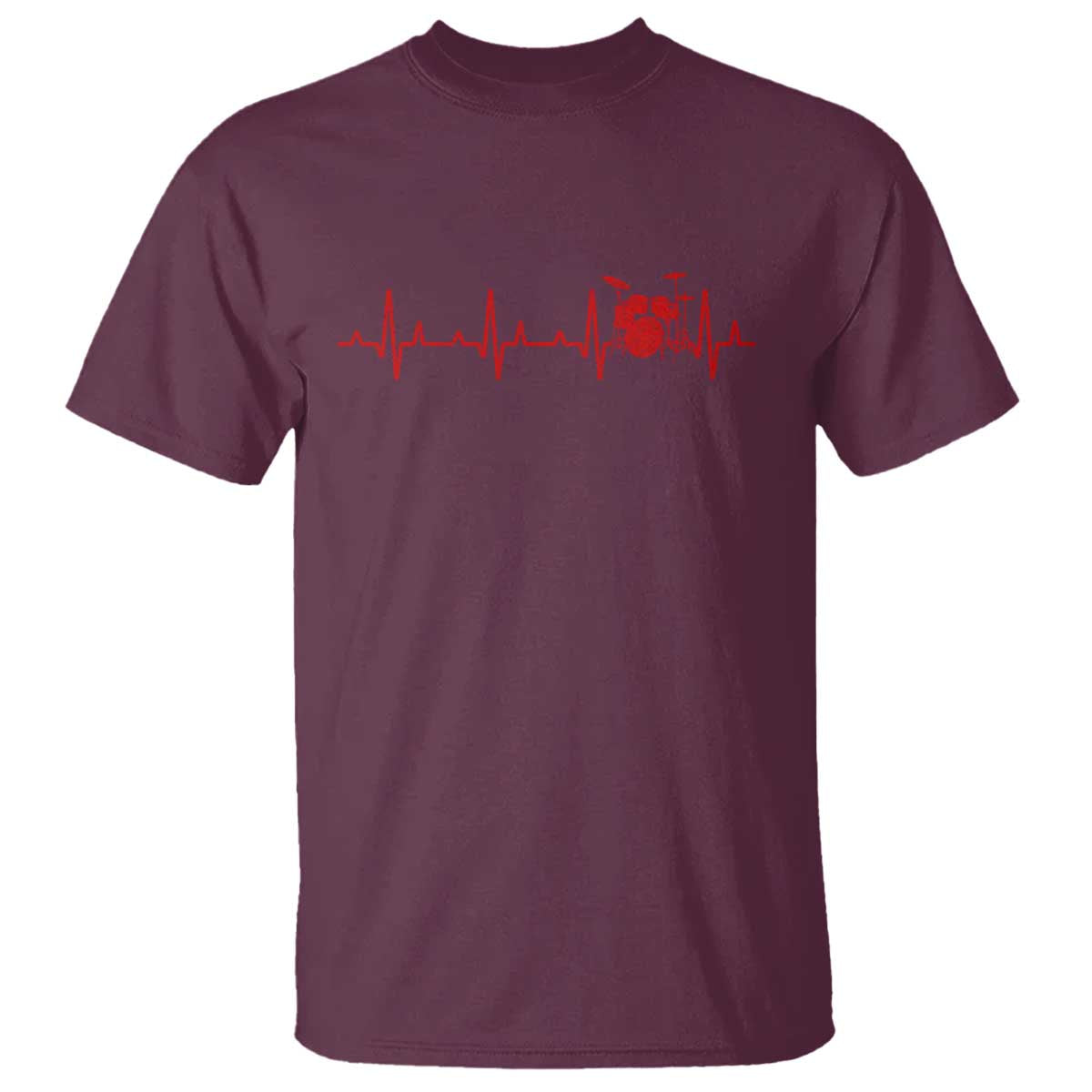 Drums Heartbeat T Shirt Drummer Percussionist TS10 Maroon Print Your Wear